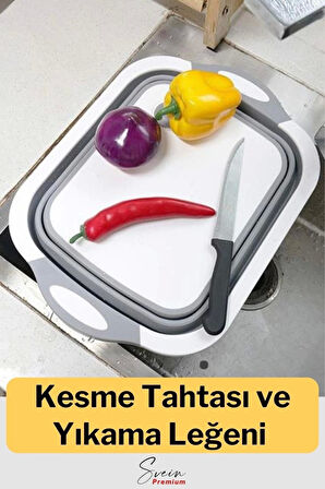 Çok Amaçlı Premium Katlanır Kesme Tahtası Tıpalı Yıkama Leğeni Badya ve Koçero Su Maşrapası 2li Set