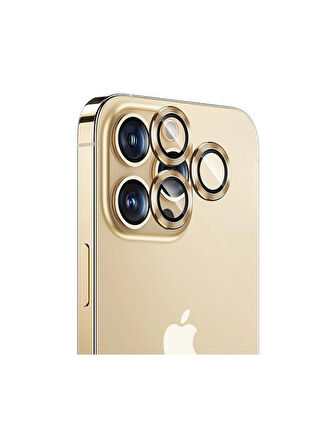 iPhone 14 Pro / 14 Pro Max Kamera Lens Koruyucu ''Safir Cam & Kolay Kurulum'' (Altın)
