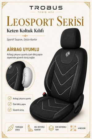 Citroen C4 X 2022 Sonrası Uyumlu LeoSport Serisi Siyah Beyaz Ortopedik Keten Koltuk Kılıfı