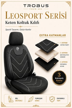 Citroen C4 X 2022 Sonrası Uyumlu LeoSport Serisi Siyah Beyaz Ortopedik Keten Koltuk Kılıfı