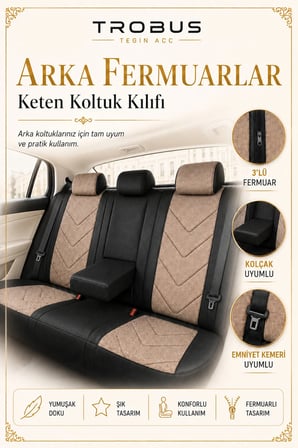 Fiat Egea Cross 2020 Sonrası Uyumlu LeoSport Serisi Bej Siyah Ortopedik Keten Koltuk Kılıfı