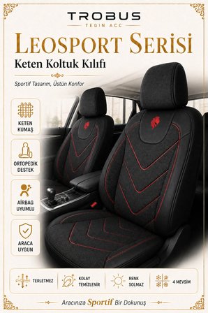 Fiat Egea Cross 2020 Sonrası Uyumlu LeoSport Serisi Siyah Kırmızı Ortopedik Keten Koltuk Kılıfı