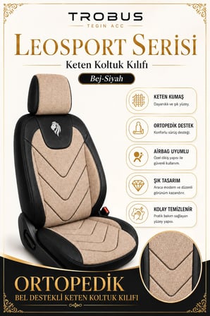 Honda Civic FC5 2016-2021 Uyumlu LeoSport Serisi Bej Siyah Ortopedik Keten Koltuk Kılıfı