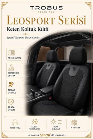 Hyundai Kona 2017 Sonrası Uyumlu LeoSport Serisi Siyah Ortopedik Keten Koltuk Kılıfı