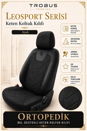 Hyundai Kona 2017 Sonrası Uyumlu LeoSport Serisi Siyah Ortopedik Keten Koltuk Kılıfı