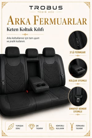 Hyundai Kona 2017 Sonrası Uyumlu LeoSport Serisi Siyah Ortopedik Keten Koltuk Kılıfı