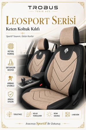 Hyundai Tucson 2010 Sonrası Uyumlu LeoSport Serisi Bej Siyah Ortopedik Keten Koltuk Kılıfı