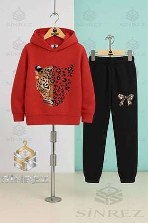 Çocuk Unısex LEOPAR UNISEX KAFA BUYUK 3'Lü Kapşonlu Eşofman Takımı