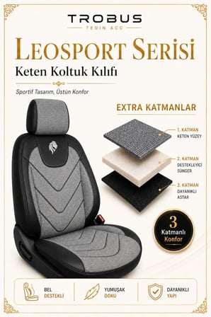 Kia Stonic 2017 Sonrası Uyumlu LeoSport Serisi Gri Siyah Ortopedik Keten Koltuk Kılıfı