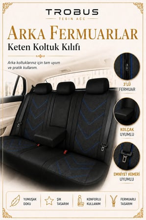 Mercedes A 2012 Sonrası Uyumlu LeoSport Serisi Siyah Mavi Ortopedik Keten Koltuk Kılıfı