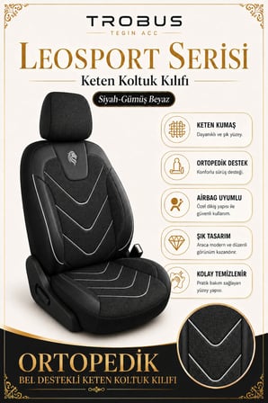 Nissan Juke 2010 Sonrası Uyumlu LeoSport Serisi Siyah Beyaz Ortopedik Keten Koltuk Kılıfı