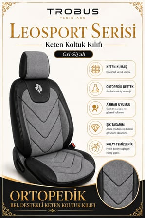 Nissan Micra 2003 Sonrası Uyumlu LeoSport Serisi Gri Siyah Ortopedik Keten Koltuk Kılıfı