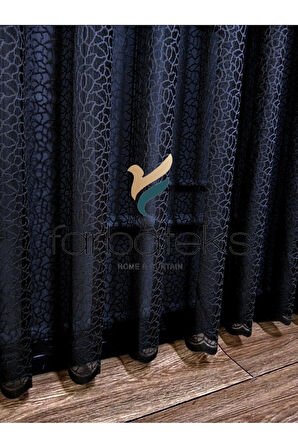 Gri Füme Antrasit Leopar Desen Desen Modern 2Kat Pileli Tül Perde