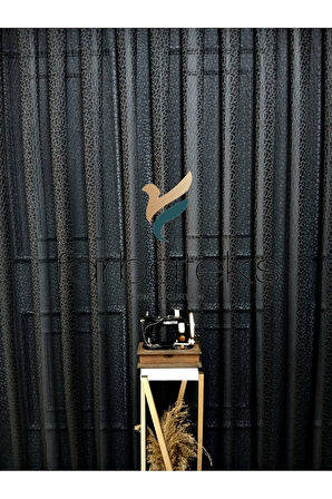 Gri Füme Antrasit Leopar Desen Desen Modern 3Kat Pileli Tül Perde