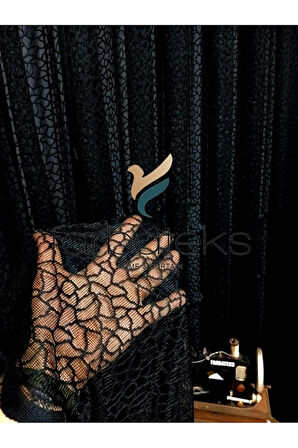 Siyah Leopar Desen Desen Modern 3Kat Pileli Tül Perde