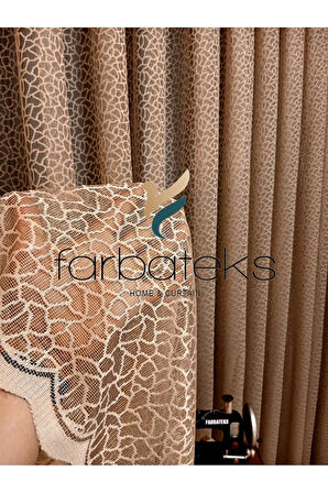 Vizon Leopar Desen Desen Modern 3Kat Pileli Tül Perde