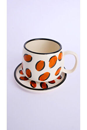 Leopar Desenli Tabaklı Double El Yapımı Seramik Kupa, Seramik Kupa, Mug, Nescafe Kupası, Handmade