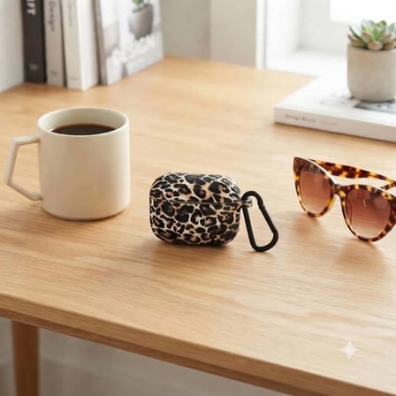 AirPods 1 ve 2 Uyumlu Leopar Desenli Silikon Kulaklık Kılıfı - Siyah Metal Kancalı Darbe Emici Koruyucu Kılıf Kapak