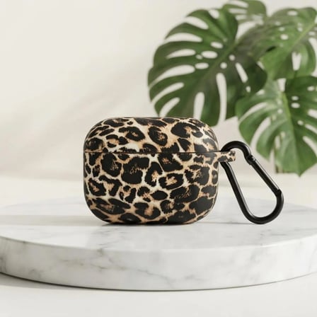 AirPods 1 ve 2 Uyumlu Leopar Desenli Silikon Kulaklık Kılıfı - Siyah Metal Kancalı Darbe Emici Koruyucu Kılıf Kapak