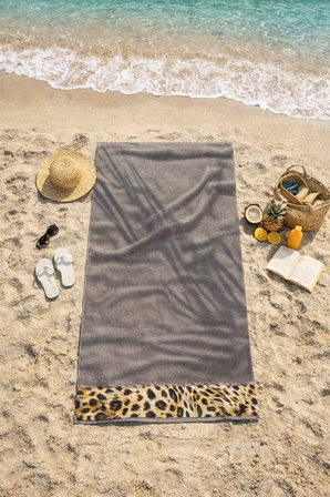 Leopar Plaj Havlusu %100 Pamuk Sertifikalı Deniz & Havuz Havlu Kahverengi 70x140cm