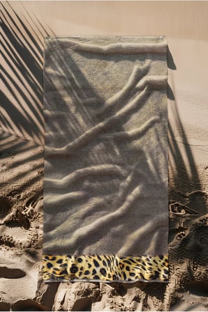 Leopar Plaj Havlusu %100 Pamuk Sertifikalı Deniz & Havuz Havlu Kahverengi 70x140cm