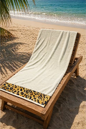 Leopar Plaj Havlusu %100 Pamuk Sertifikalı Deniz & Havuz Havlu Krem 70x140cm