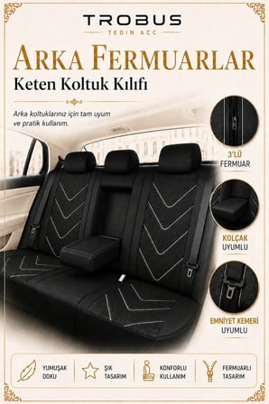 Peugeot 301 2012 Sonrası Uyumlu LeoSport Serisi Siyah Beyaz Ortopedik Keten Koltuk Kılıfı