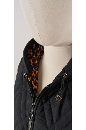 KAPŞONLU LEOPAR GARNİLİ UZUN MONT