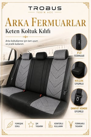 Toyota Camry 2012 Sonrası Uyumlu LeoSport Serisi Gri Siyah Ortopedik Keten Koltuk Kılıfı