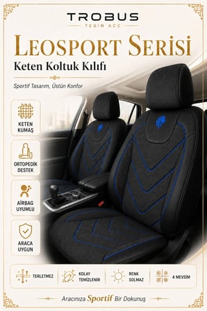 Toyota Camry 2012 Sonrası Uyumlu LeoSport Serisi Siyah Mavi Ortopedik Keten Koltuk Kılıfı