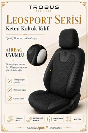 Toyota Corolla HB 2007 Sonrası Uyumlu LeoSport Serisi Siyah Ortopedik Keten Koltuk Kılıfı