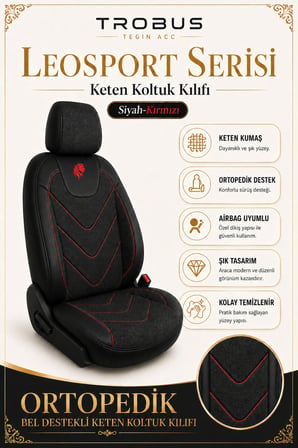 Toyota Camry 2002 Sonrası Uyumlu LeoSport Serisi Siyah Kırmızı Ortopedik Keten Koltuk Kılıfı