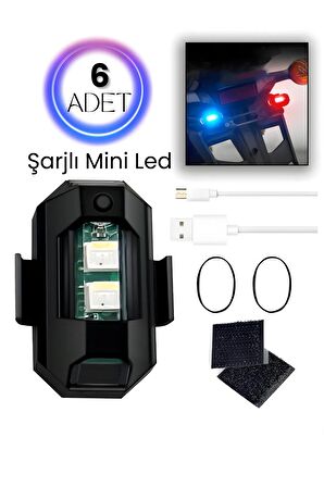 6 Adet Şarjlı Mini Led Işık/ Motor Güvenlik Çakar Led/ Drone Işığı/ Anti Çarpışma Uyarı Işığı