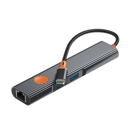 Wiwu Wi-HB005 Travel Serisi 5in1 HDMI (4K@60Hz) Girişli + RJ45 + 100W PD Type-C Hub Bağlantı İstasyonu HUB&HDMI&VGA Wiwu - Gri