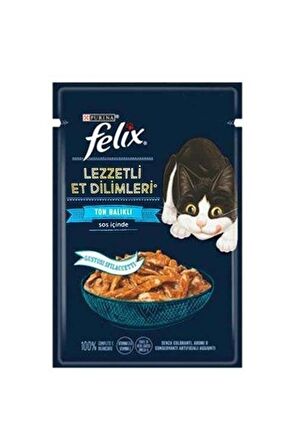 FELİX LEZZETLİ ET DİLİMLERİ TON BALIKLI YETİŞKİN YAŞ KEDİ MAMASI 85GR X 26 ADET