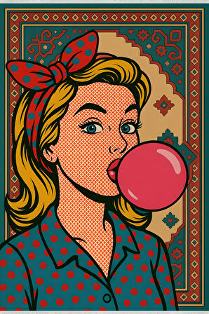 Retro Pop Art Halı – Renkli Sakız Temalı | Kaymaz Taban & Yıkanabilir | Modern Genç Odası Halısı