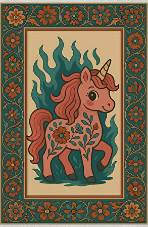 Unicorn Desenli Halı – Renkli & Eğlenceli Tasarım | Kaymaz, Yıkanabilir, Bebek ve Evcil Dostu