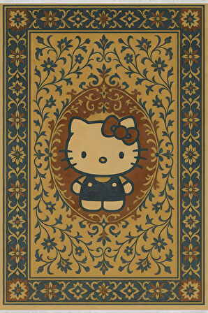 Hello Kitty Desenli Retro Halı – Sevimli Tasarım, Kaymaz Taban, Yıkanabilir, Bebek Dostu