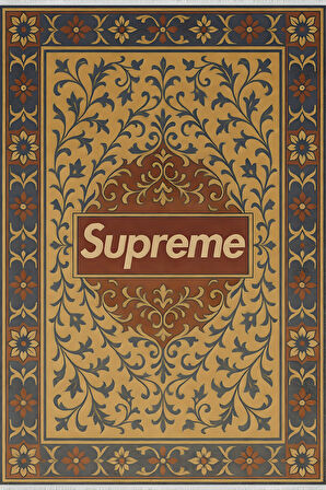 Supreme Logolu Retro Halı – Sokak Stili, Kaymaz Taban, Yıkanabilir, Bebek ve Evcil Dostu