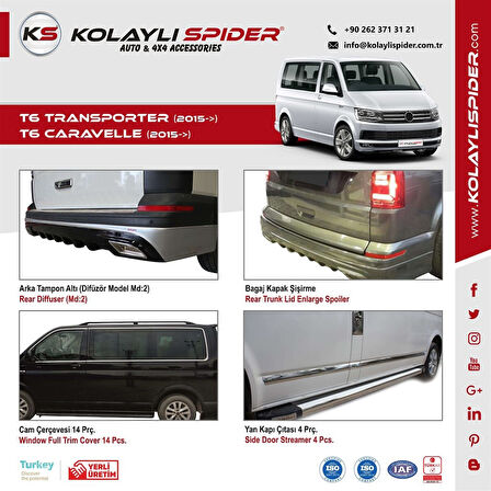 VW Transporter T6 Yan Kapı Çıtası 7 Prç Krom (U.Ş) 2015 ve Sonrası