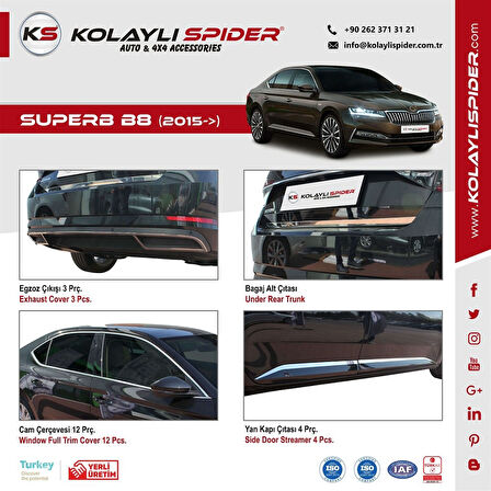 Skoda Super B8 Egzoz Çıkışı 3 Prç Krom 2015 ve Sonrası