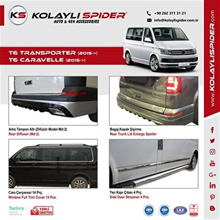 VW Transporter T6 Cam Çerçevesi 14 Prç Krom (K.Ş) Çift Sürgü 2015 ve Sonrası