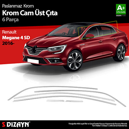 S-Dizayn Renault Megane 4 SD Krom Cam Üst Çıtası 6 Prç. 2016-2020