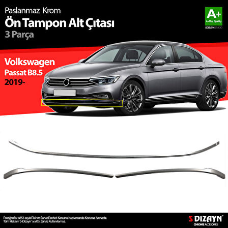 S-Dizayn VW Passat B8.5 Krom Ön Tampon Alt Çıtası 3 Parça 2019-2023