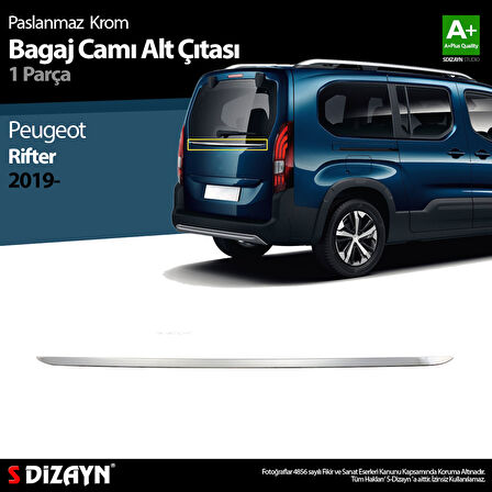 S-Dizayn Peugeot Rifter Krom Bagaj Camı Alt Çıtası 2019 Üzeri