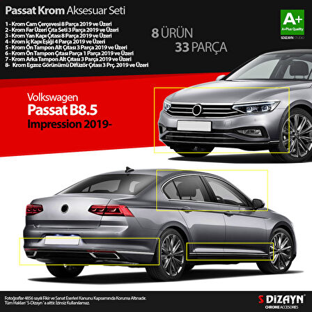 S-Dizayn VW Passat B8.5 Impression Krom Aksesuar Seti 33 Parça 2019-2023 A+Kalite