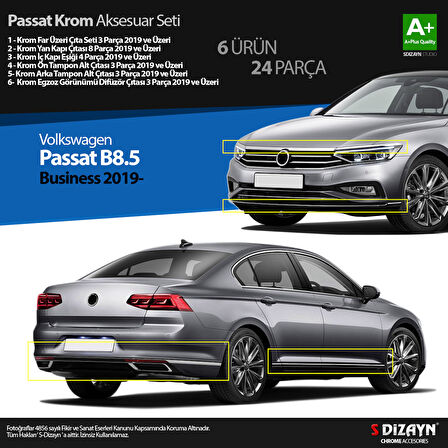 S-Dizayn VW Passat B8.5 Business Krom Aksesuar Seti 24 Parça 2019-2023 A+Kalite