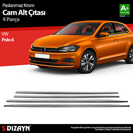 S-Dizayn VW Polo MK6 Krom Cam Çıta 4 Prç. 2017-2021