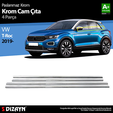 S-Dizayn VW T-Roc Krom Cam Çıtası 4 Prç. 2019-2021