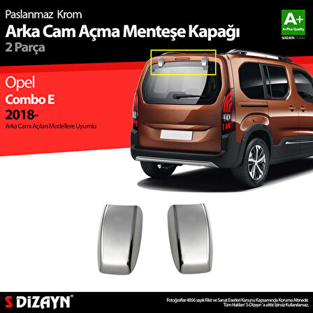 S-Dizayn Opel Combo Krom Arka Cam Açma Menteşe Kapağı 2 Prç 2019-2023